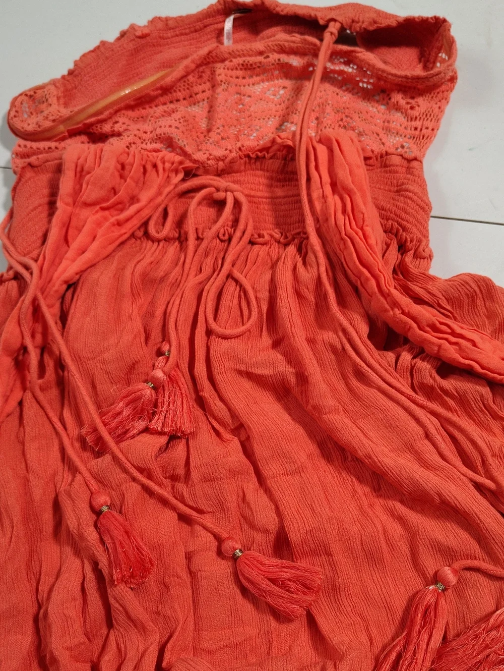 Free People Santa Maria Sun Blake Lace Tassel Maxi Dress Size L Bohemian Beachy - Picture 15 of 16